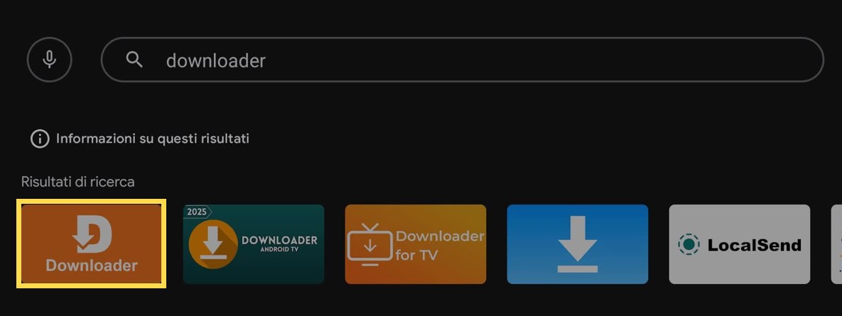 Cerca Downloader — area da selezionare evidenziata in giallo.